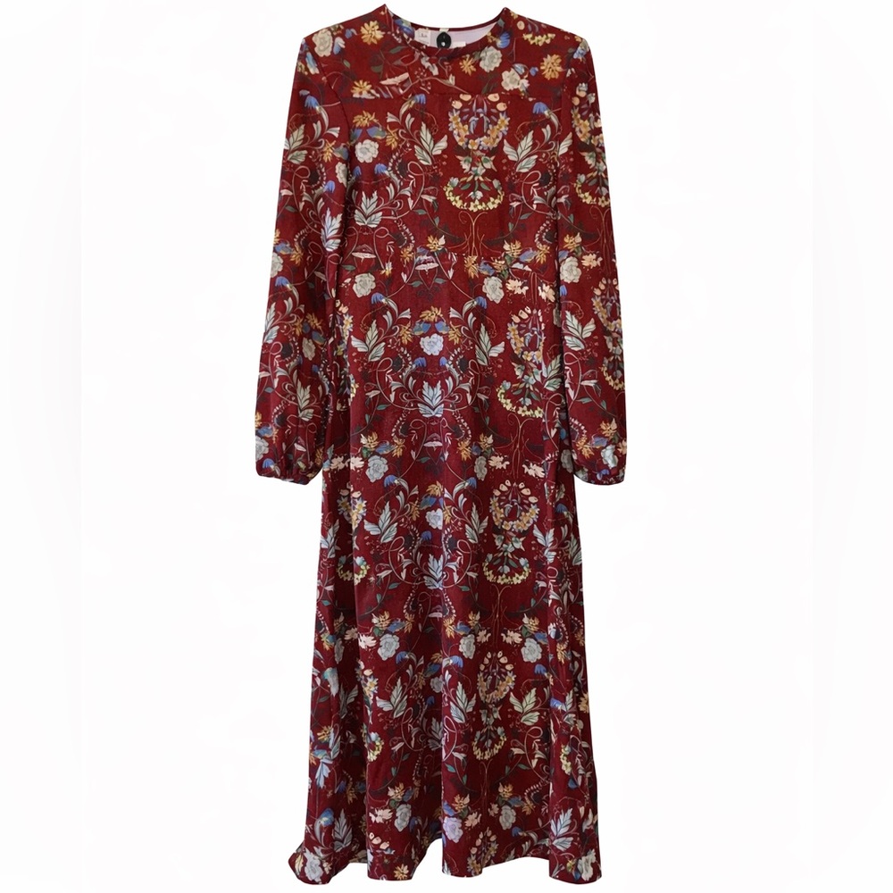 Madeline Midi Dress floral burgundy maroon size L